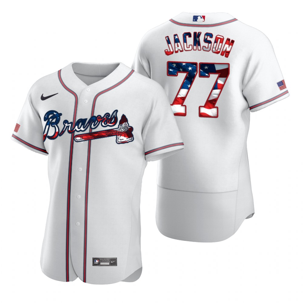Atlanta Braves #77 Luke Jackson Men Nike White Fluttering USA Flag Limited Edition Authentic MLB Jersey